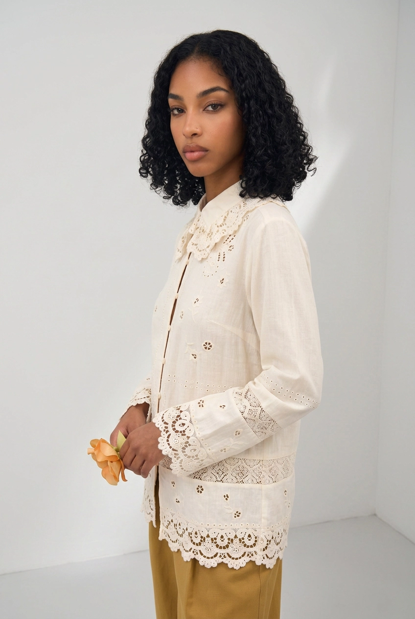 Serin Solid Floral Lace Tops