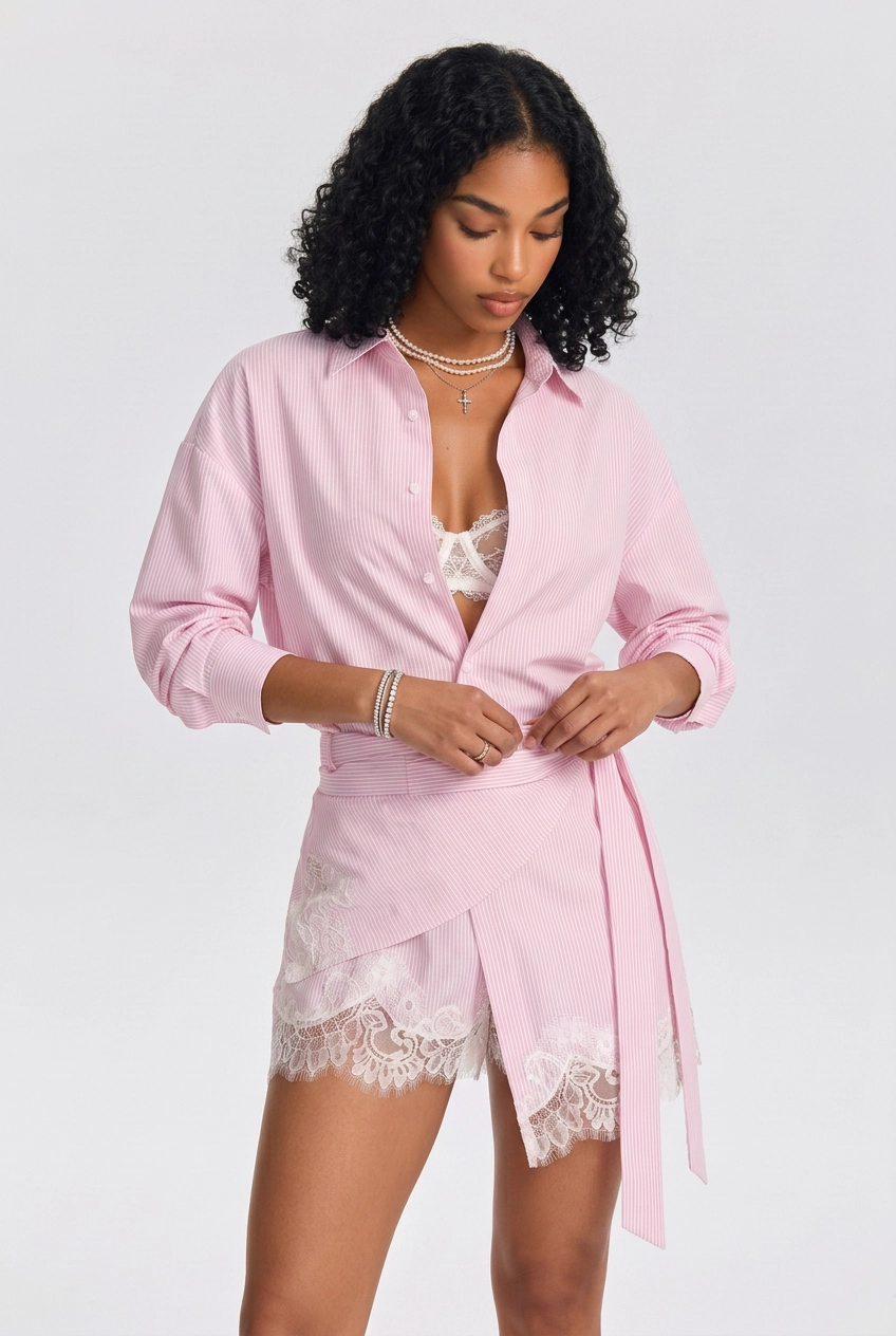 Brielle Lace Solid Striped Mini Skirts & Co-ords