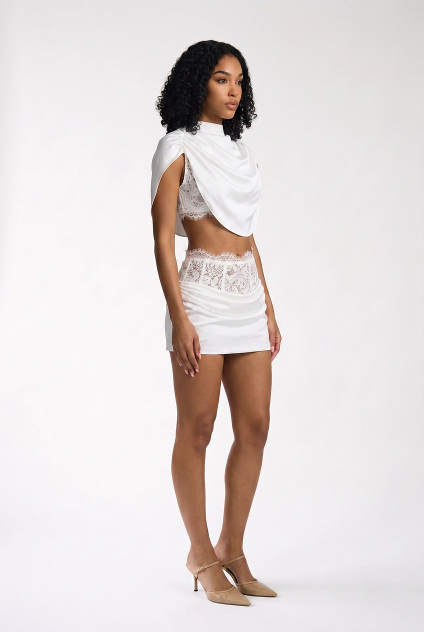 Meadow Lace Solid Mini Skirt Co-ord Set