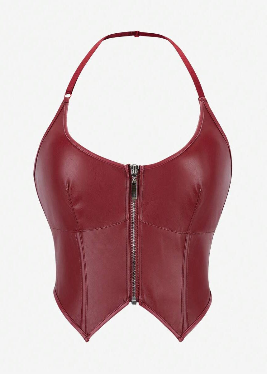 Knit Solid Leather Tops