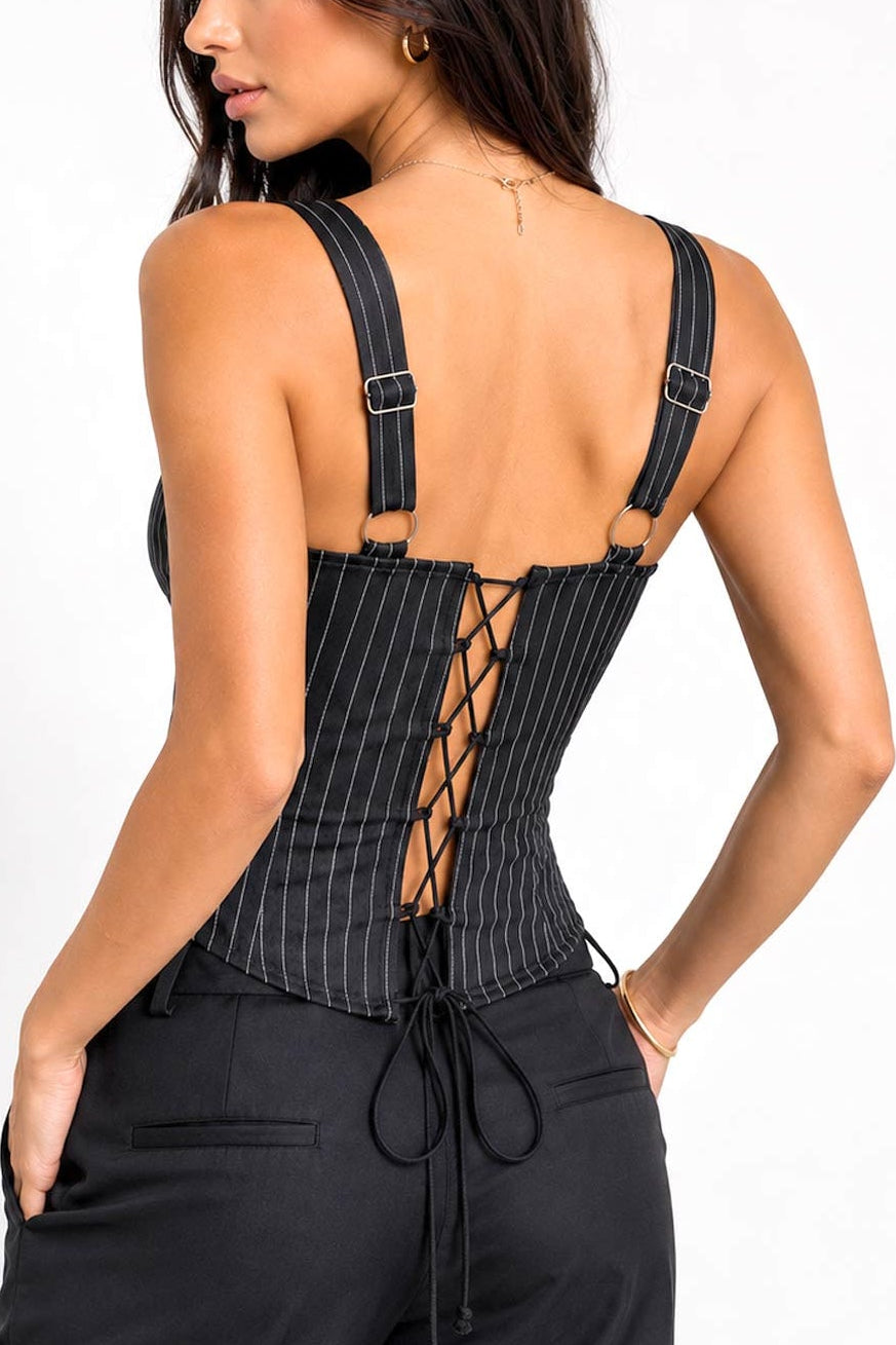 Vex Striped Lace-Up Corset Top