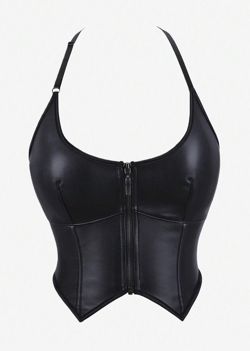 Knit Solid Leather Tops