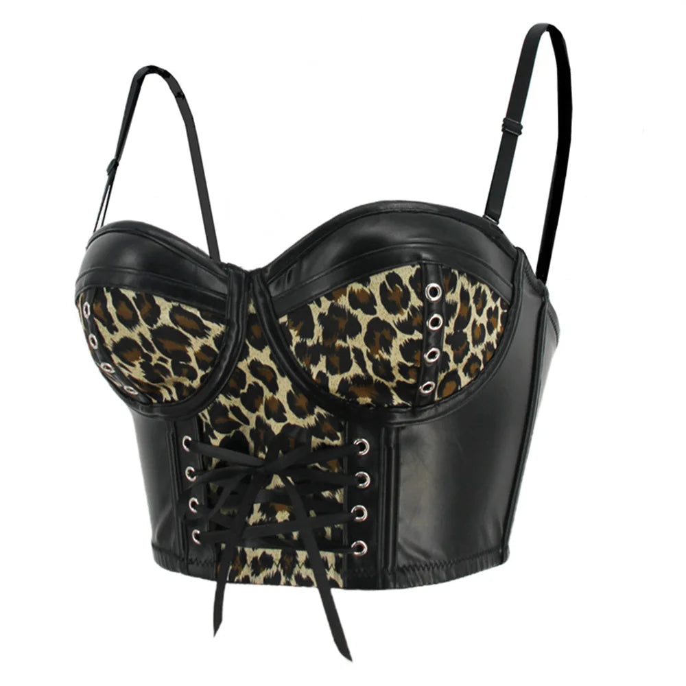 Sora Striped Leather Corset Tops