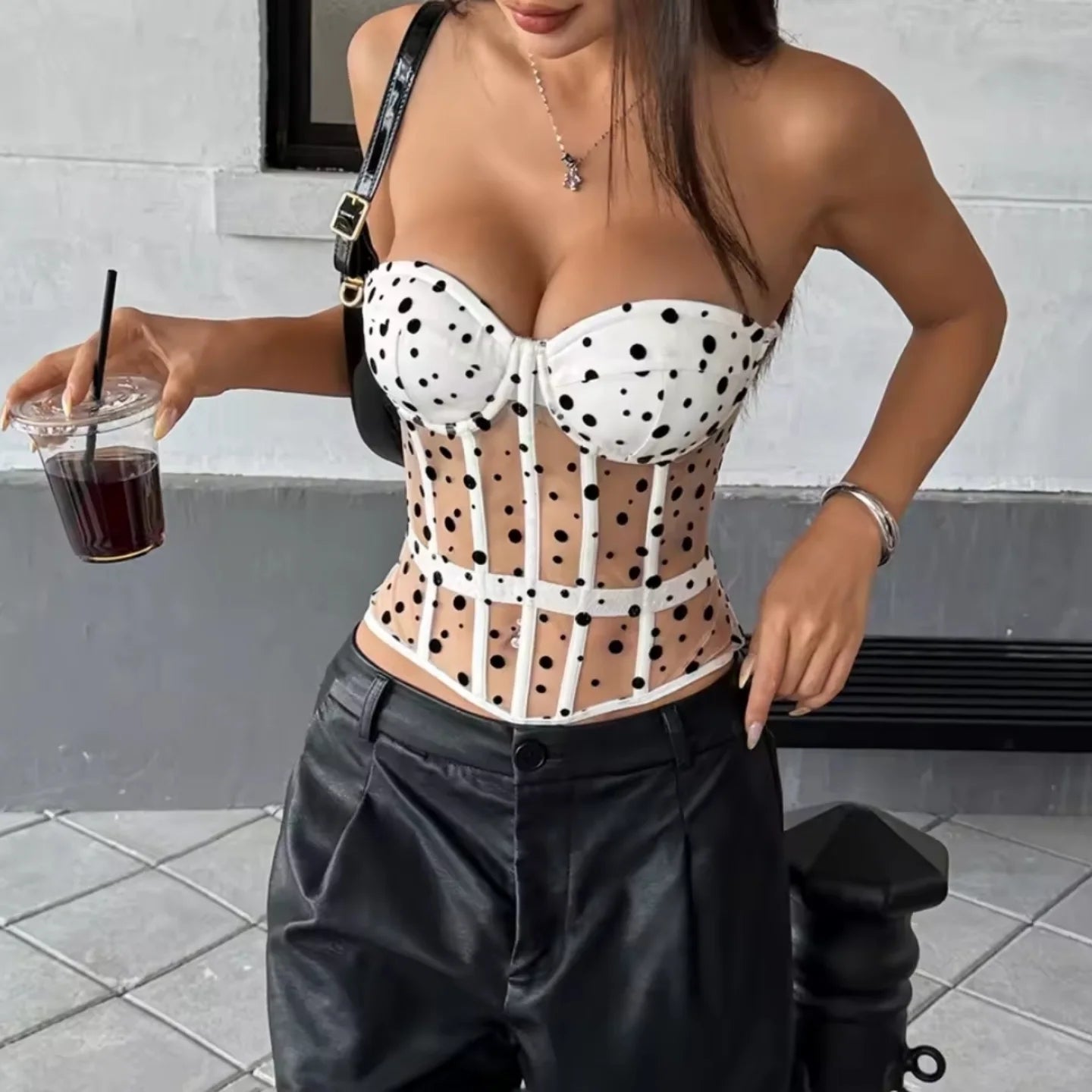 Xenia Dot Mesh Corset Tops