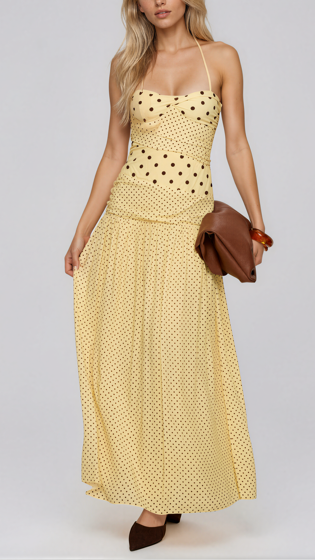 Dara Polka-Dot Halter Maxi Dress