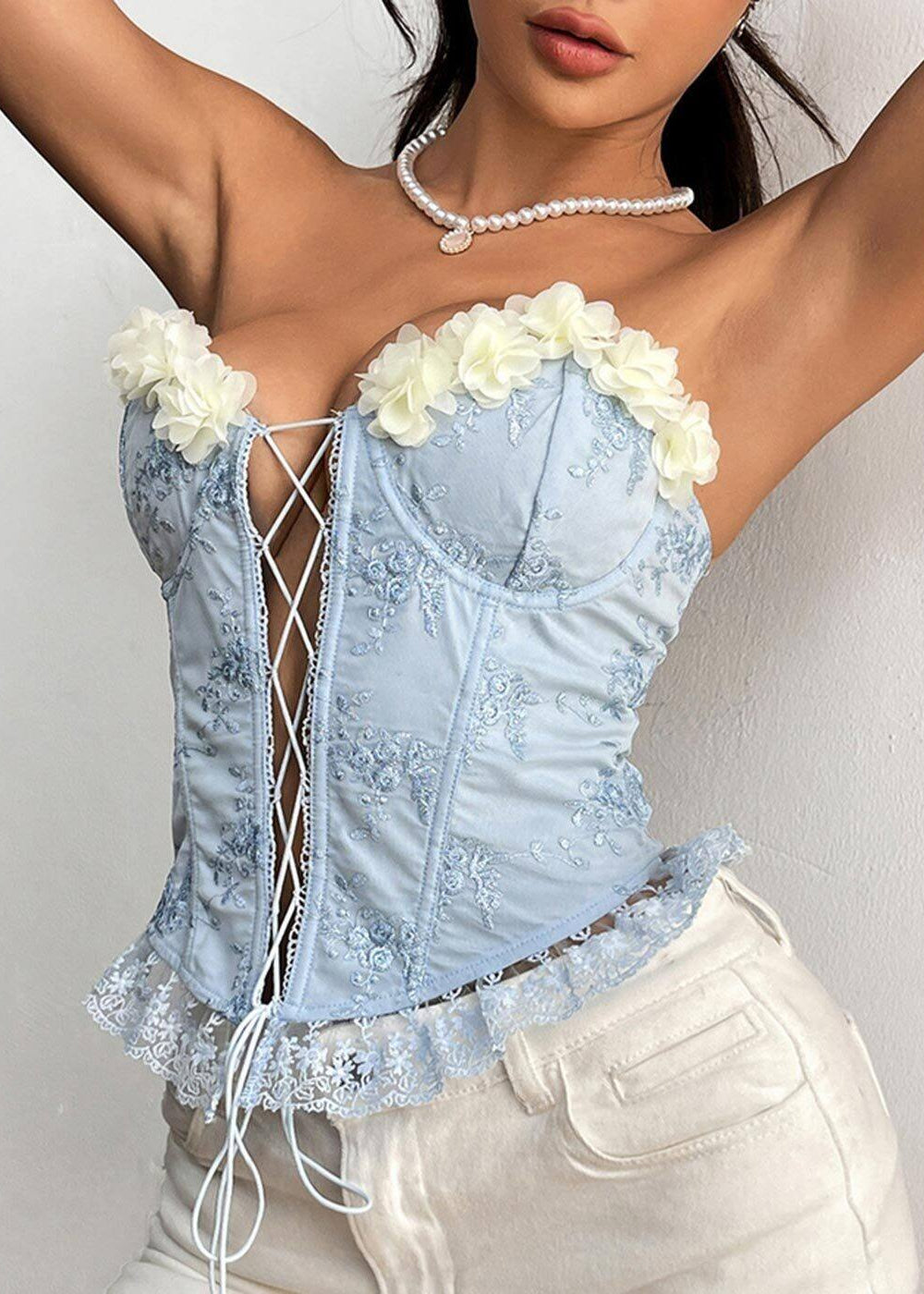 Pax Lace Sequins Jacquard Corset Tops