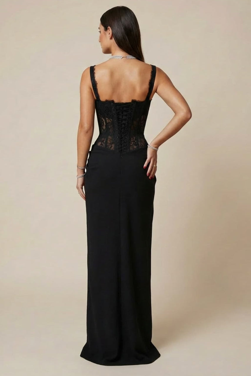 Gwyn Lace Corset Draped Maxi Dress