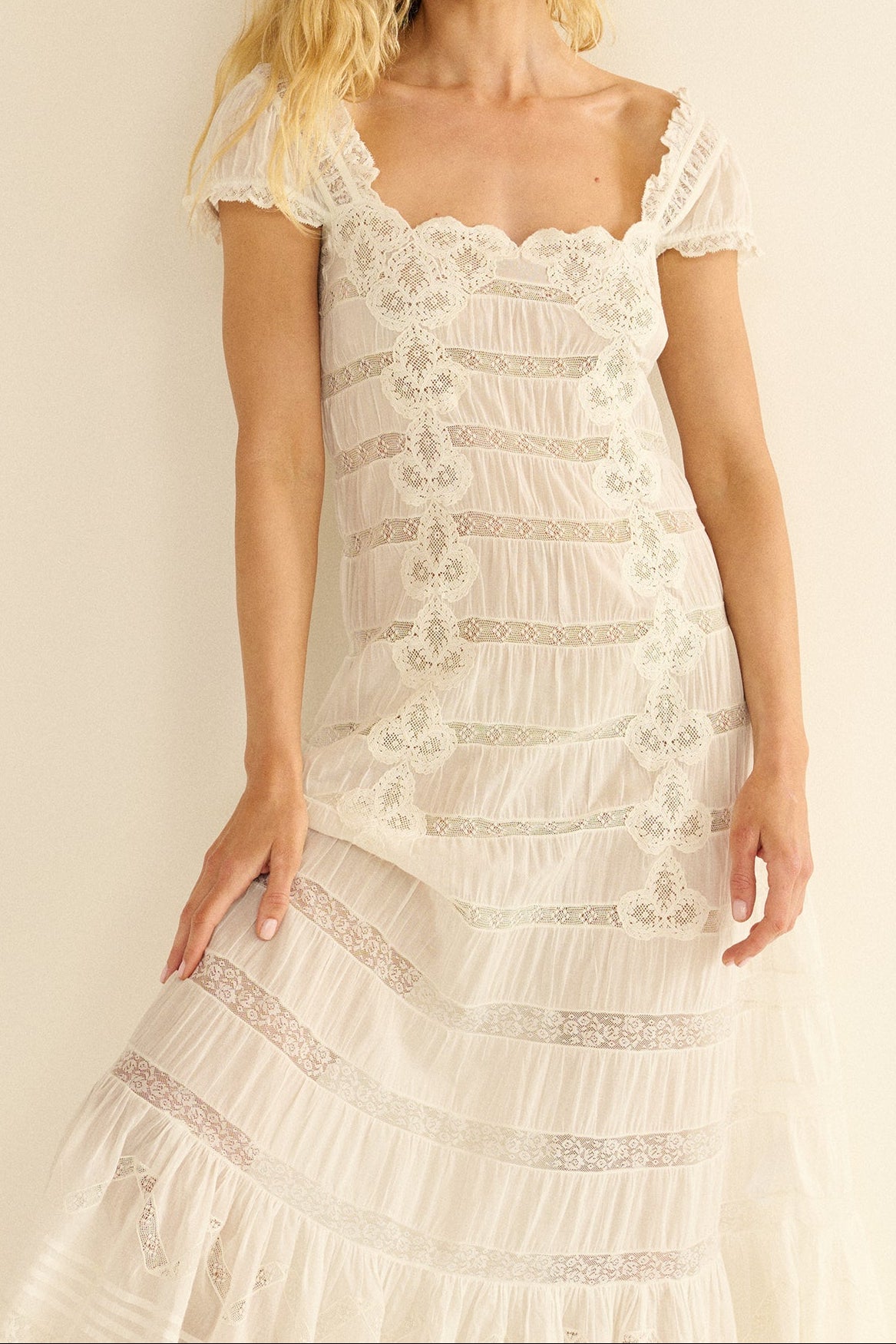 Marenne Solid Lace Maxi Dresses
