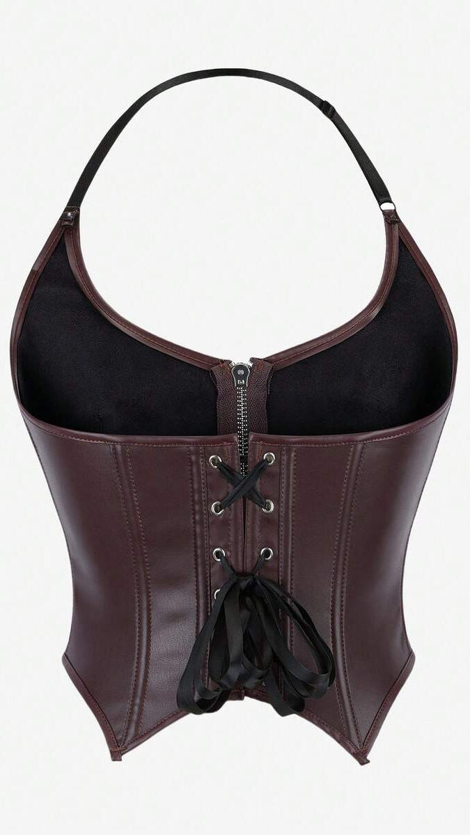 Kira Zip-Front Leather Bustier Top