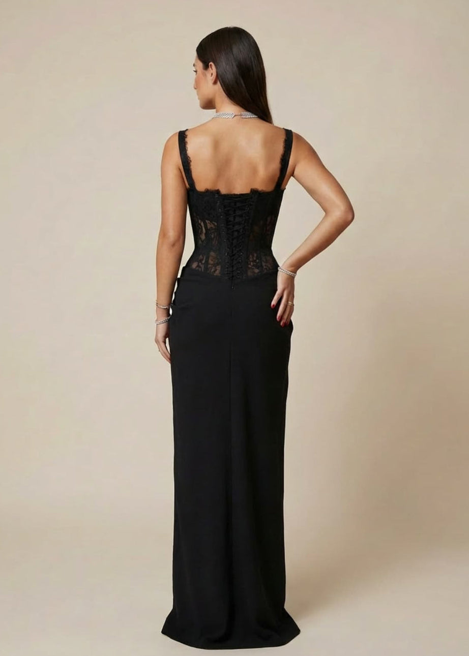Gwyn Lace Jacquard Mesh Maxi Dresses
