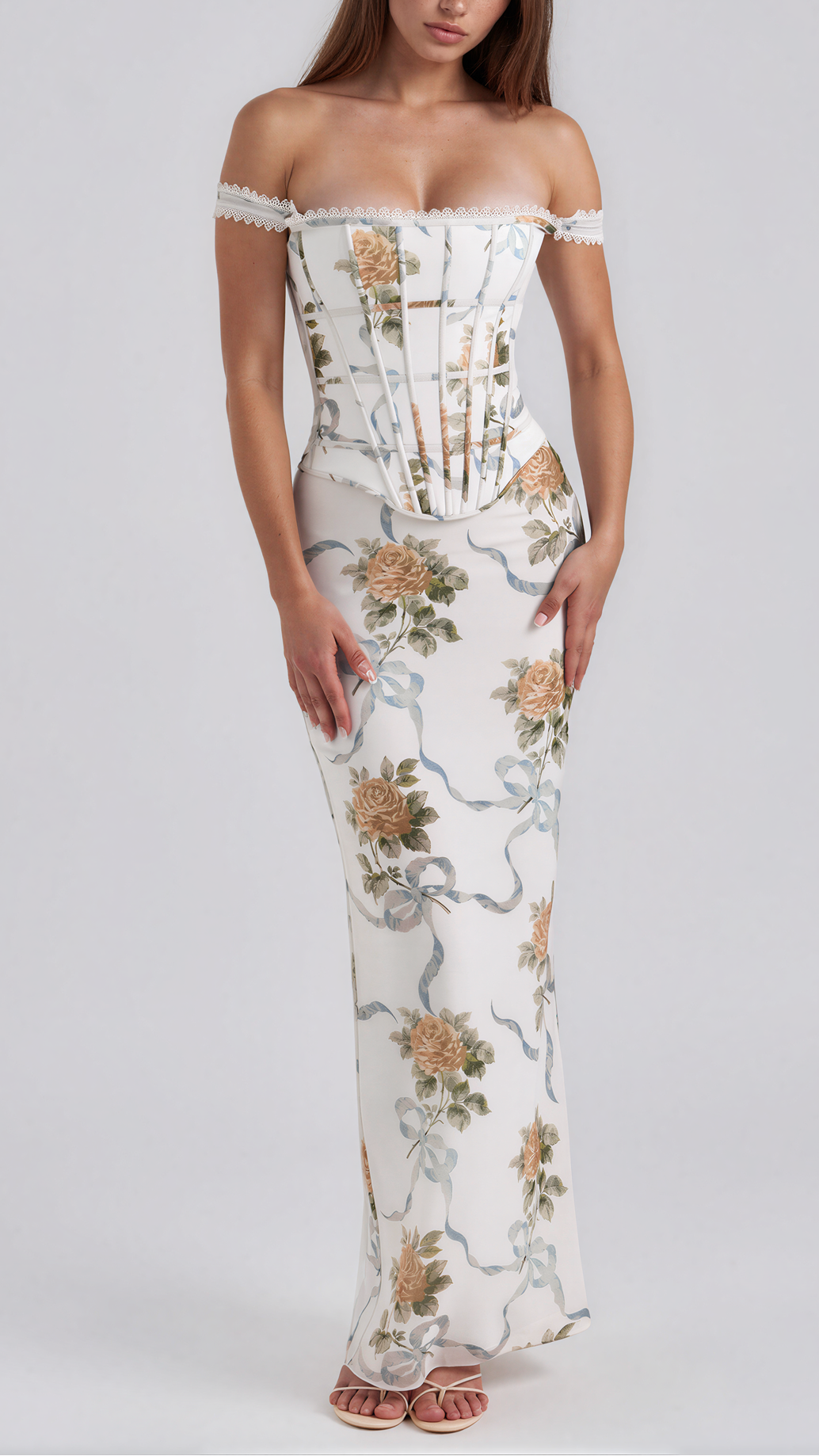 Diora Off-Shoulder Floral Corset Maxi Dress