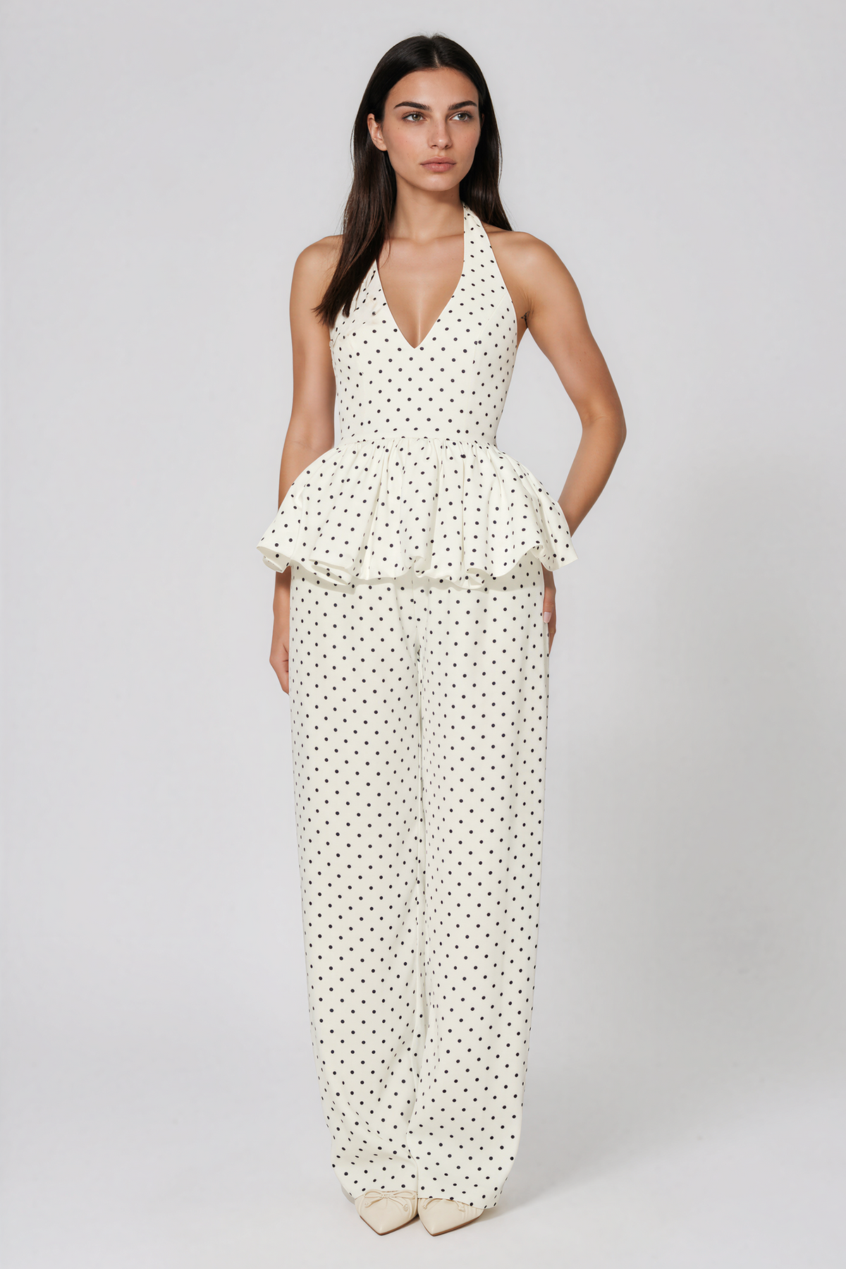 Dainty Polka-Dot Halter Top & Pants Set