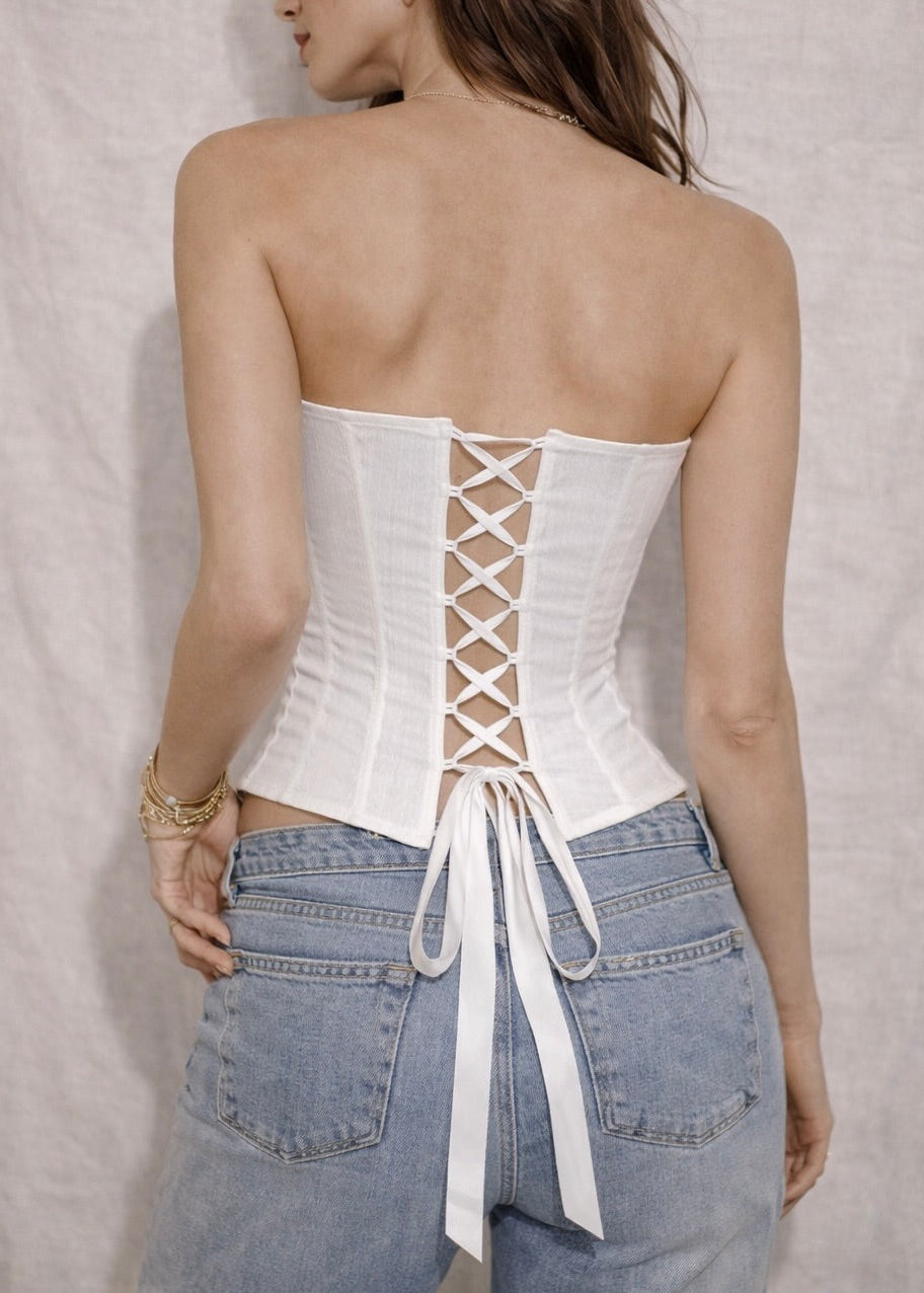 Onyx Lace Jacquard Solid Corset Tops