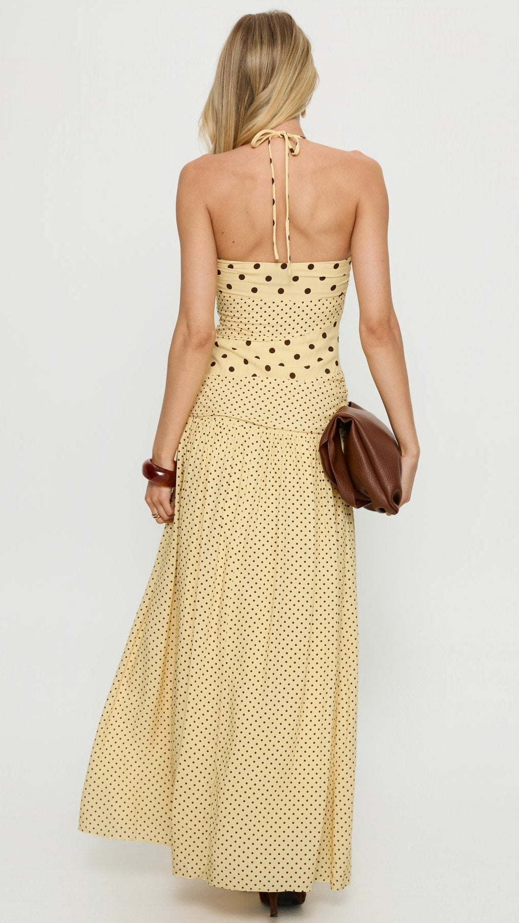 Dara Polka-Dot Halter Maxi Dress