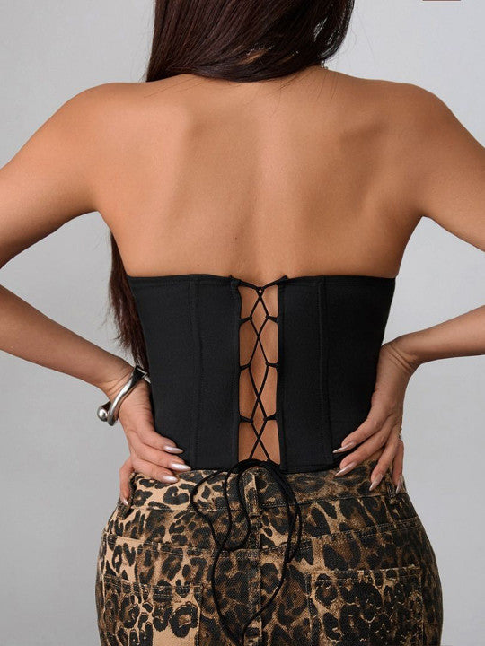 Wara Solid Sequins Embellishment Corset Tops