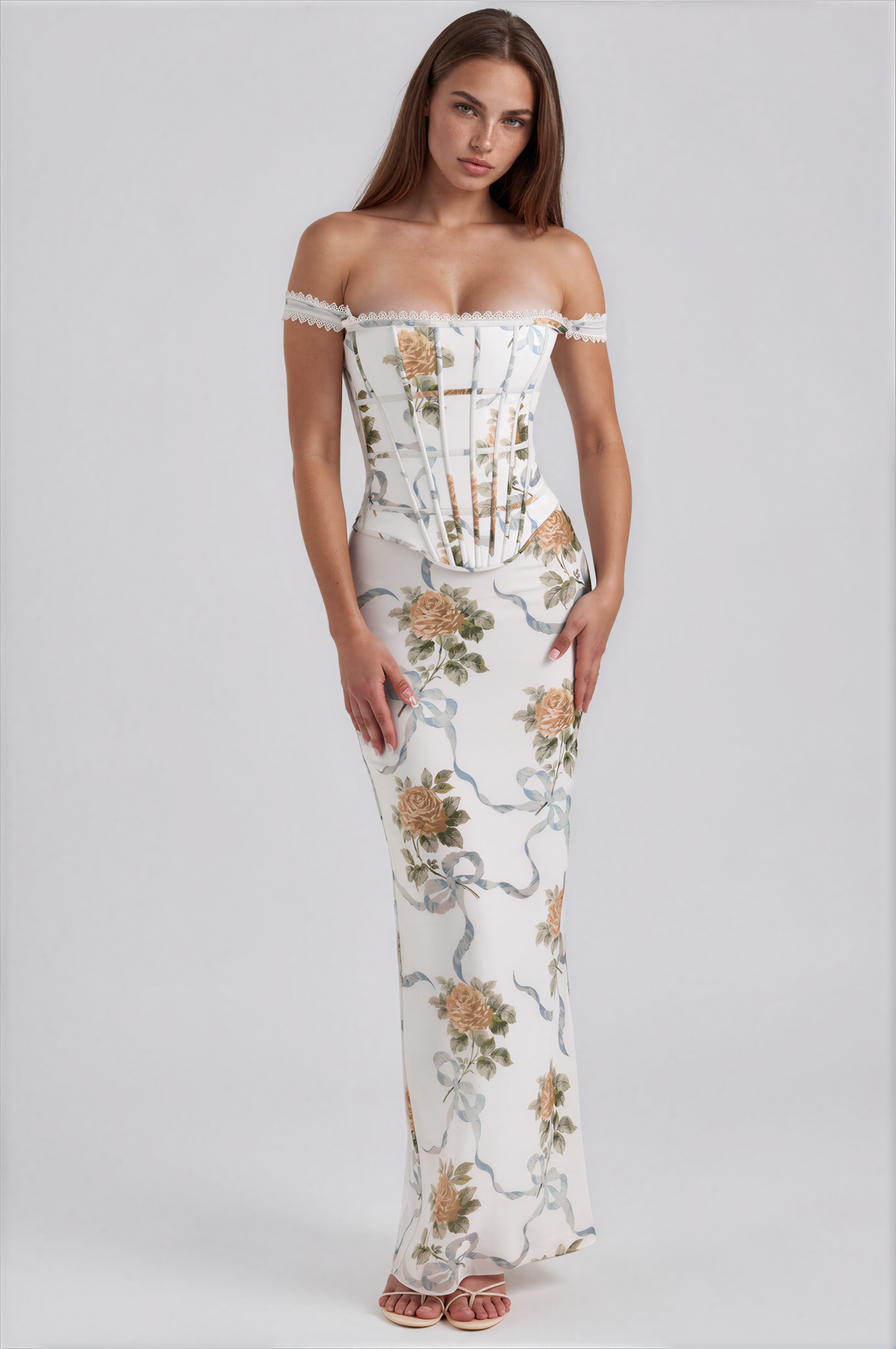 Diora Off-Shoulder Floral Corset Maxi Dress