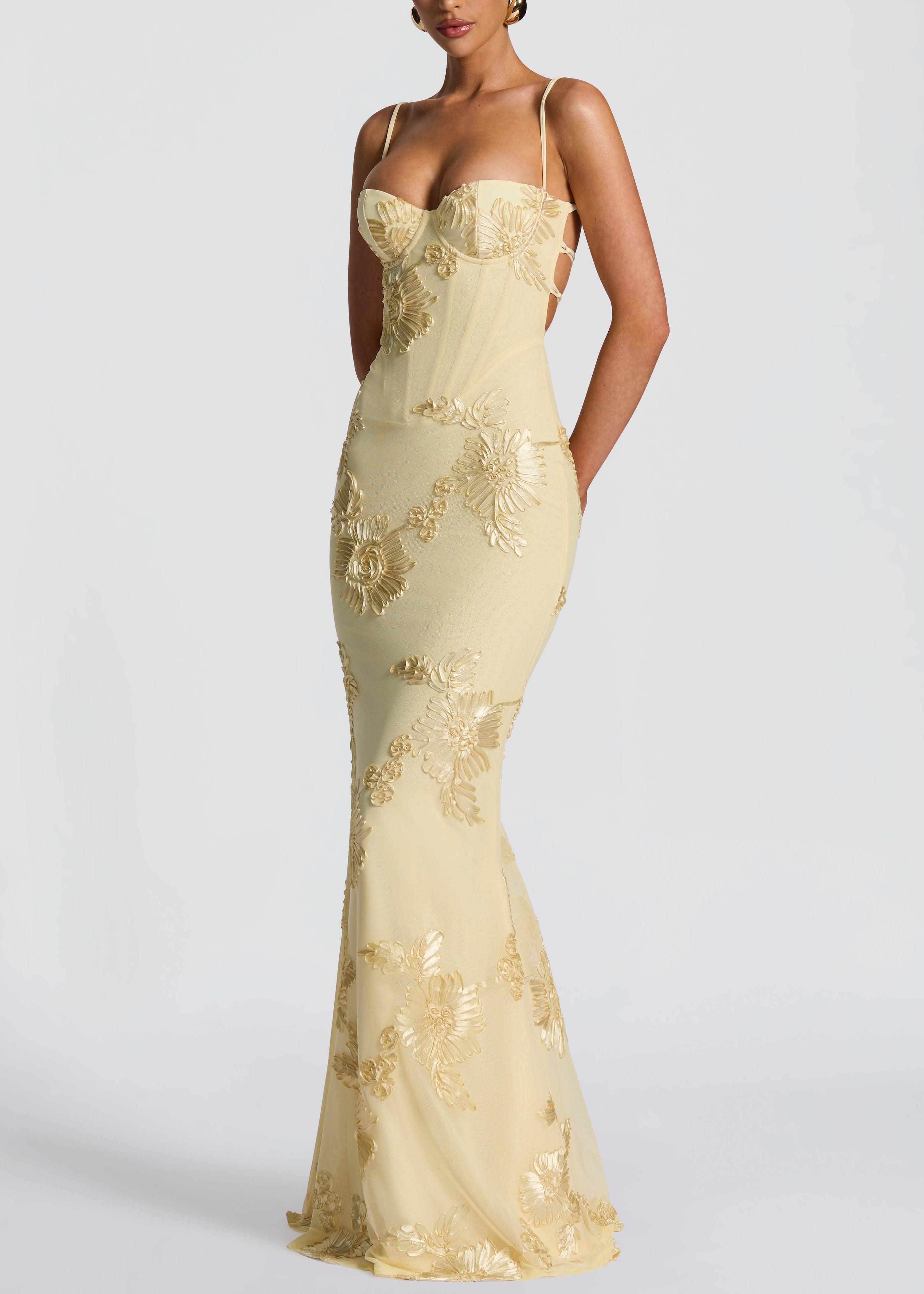 Hebe Solid Floral Jacquard Sequins Maxi Dresses