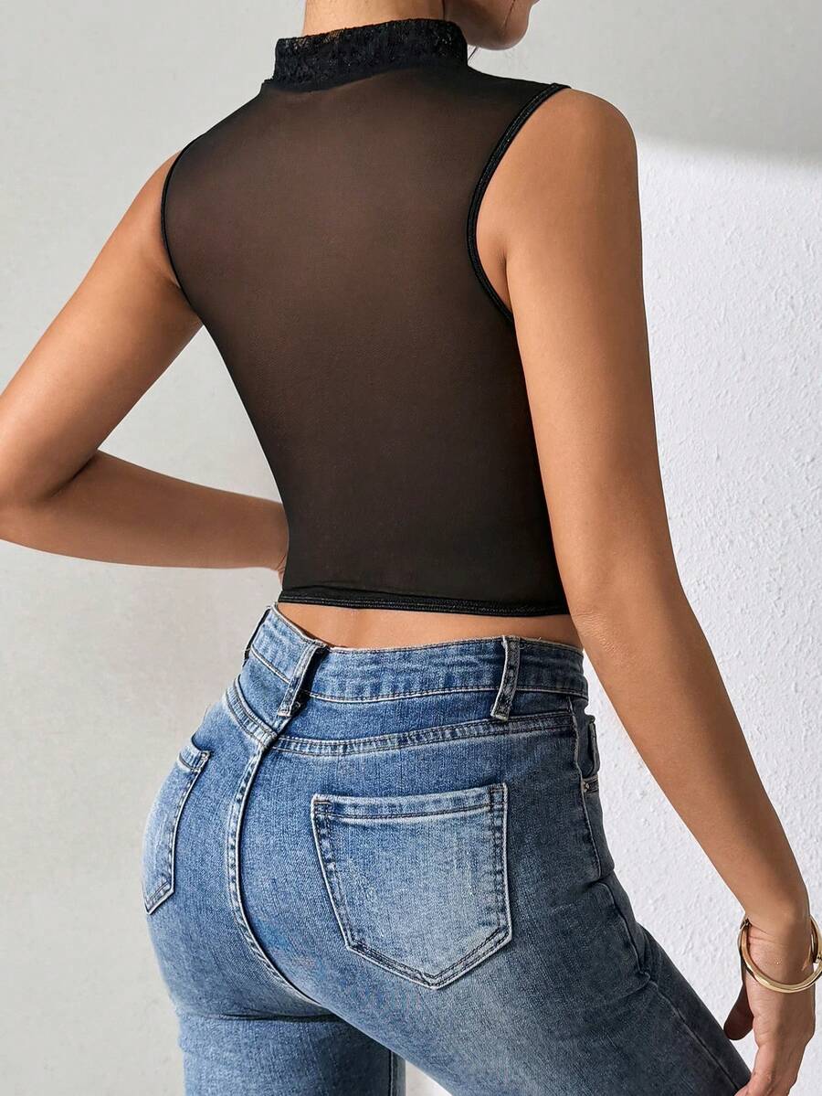 Fringe Solid Lace Jacquard Corset Tops
