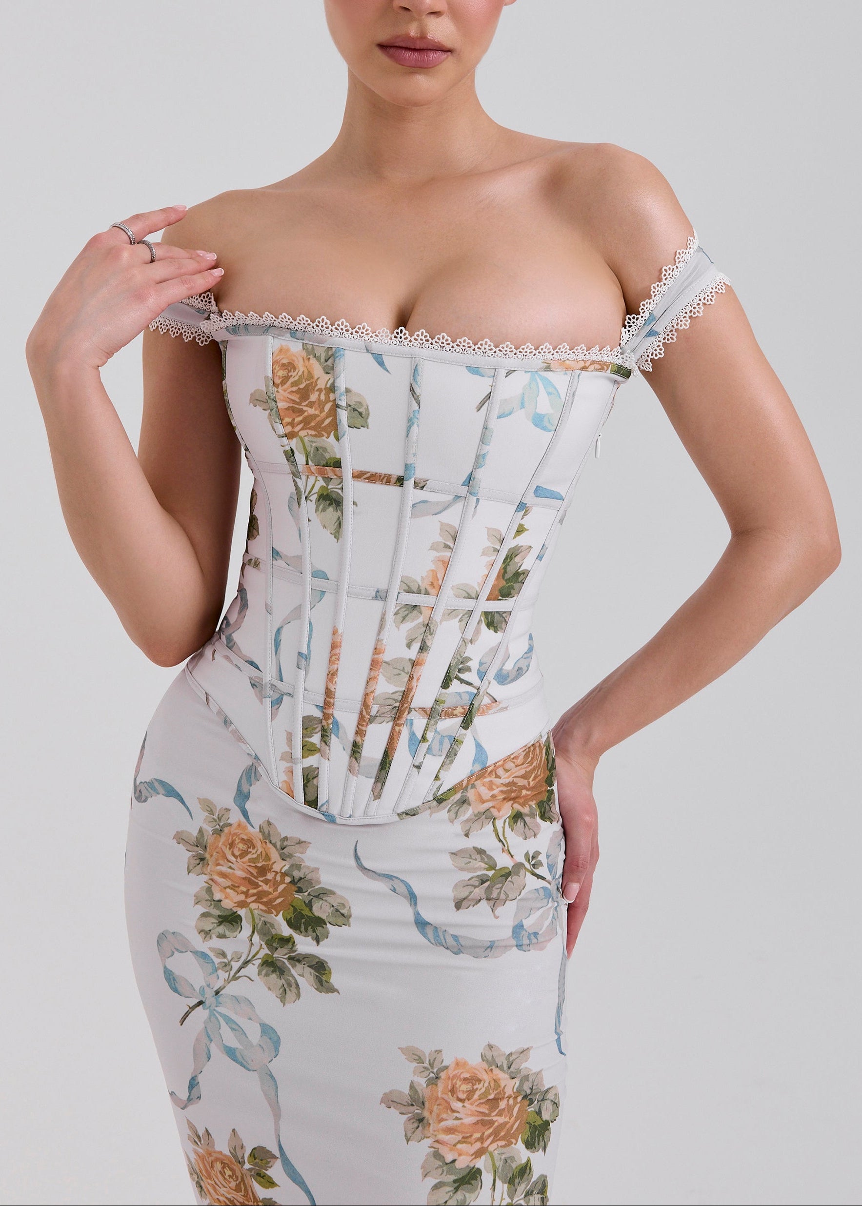 Diora Floral Lace Corset Maxi Dresses