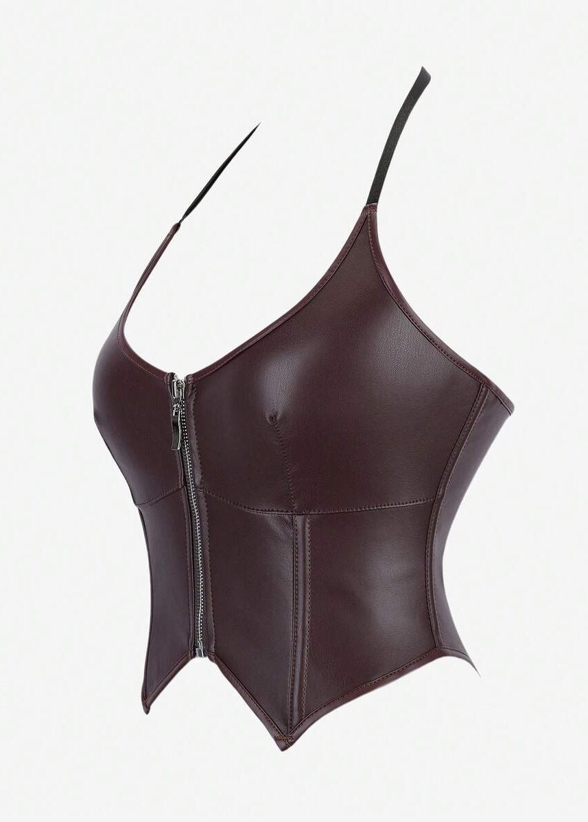 Knit Solid Leather Tops