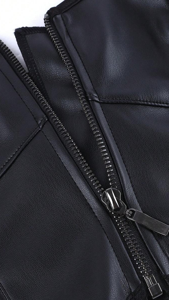 Kira Zip-Front Leather Bustier Top
