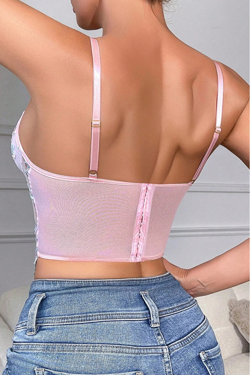 Jersey Embroidered Floral Corset Top