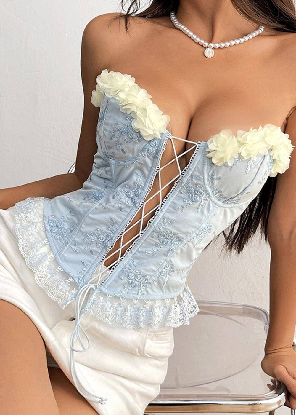 Pax Lace Sequins Jacquard Corset Tops