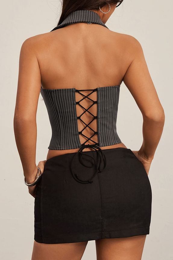 Celine Pinstripe Halter Corset Top