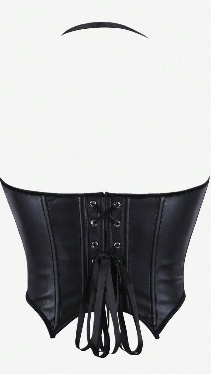 Kira Zip-Front Leather Bustier Top