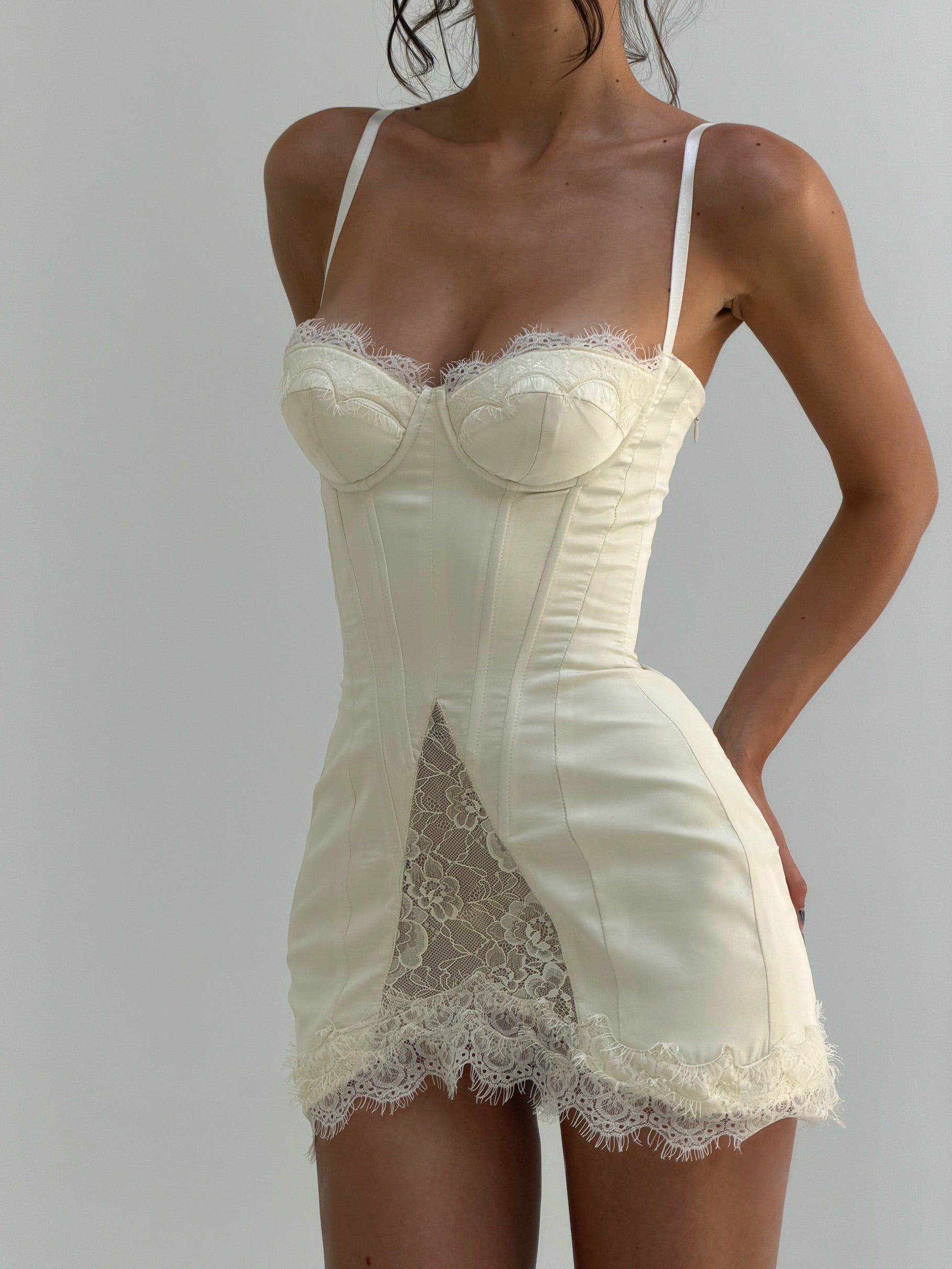 Eirian Solid Lace Mesh Mini Dresses