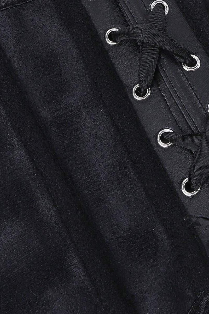 Knit Zip-Front Leather Bustier Top