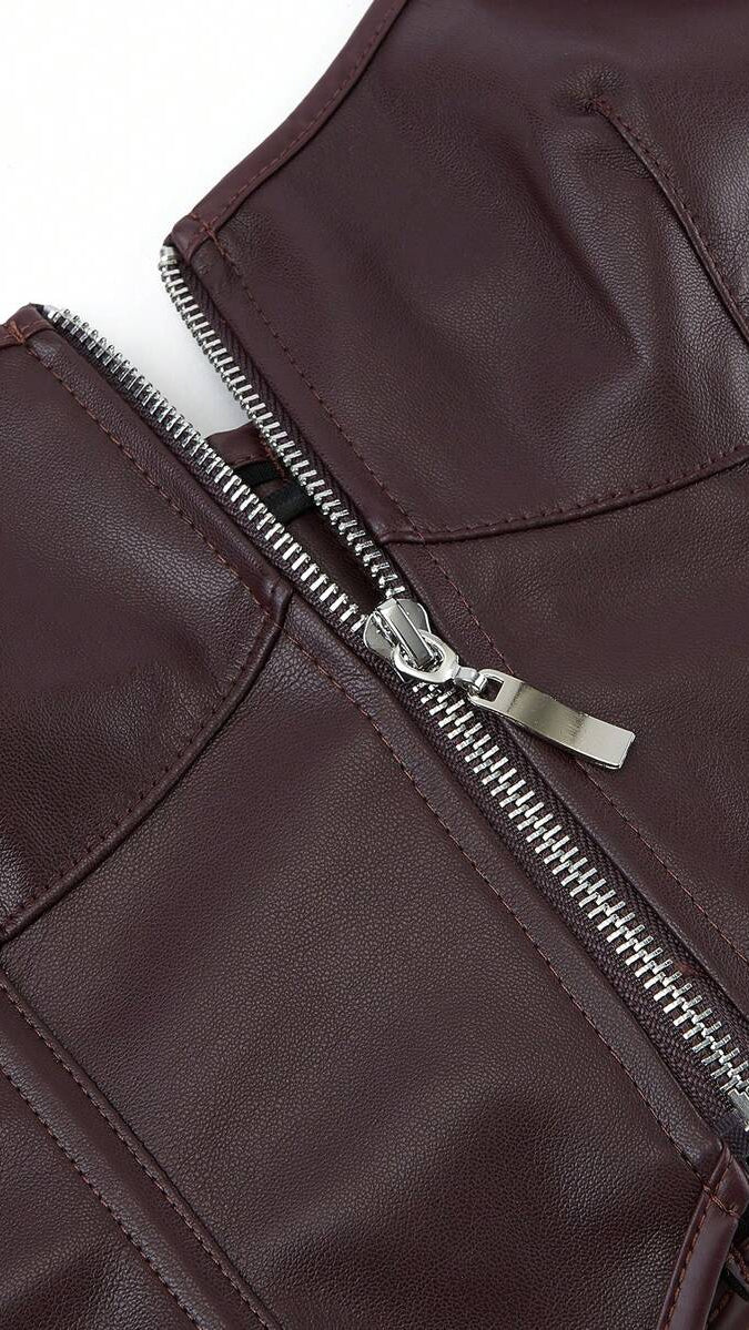 Kira Zip-Front Leather Bustier Top