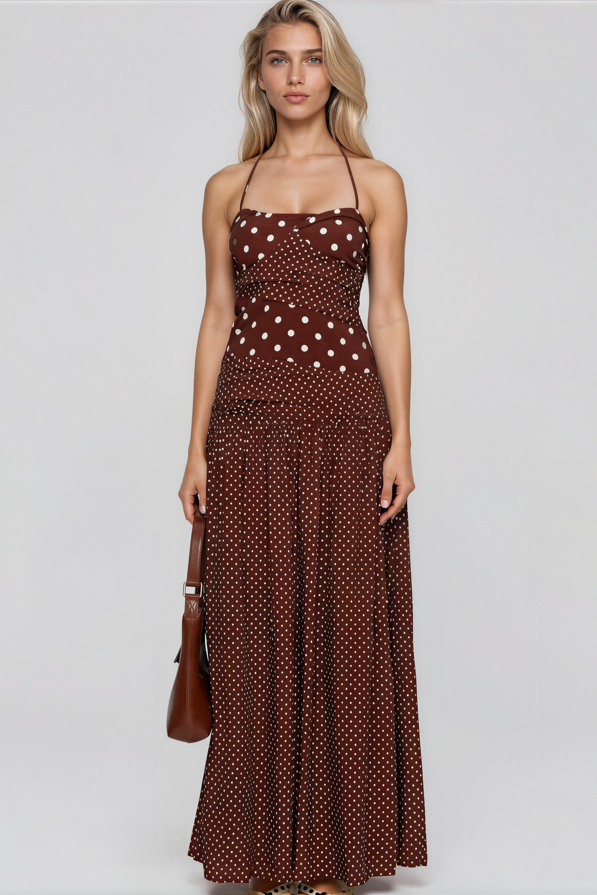 Dara Polka-Dot Halter Maxi Dress