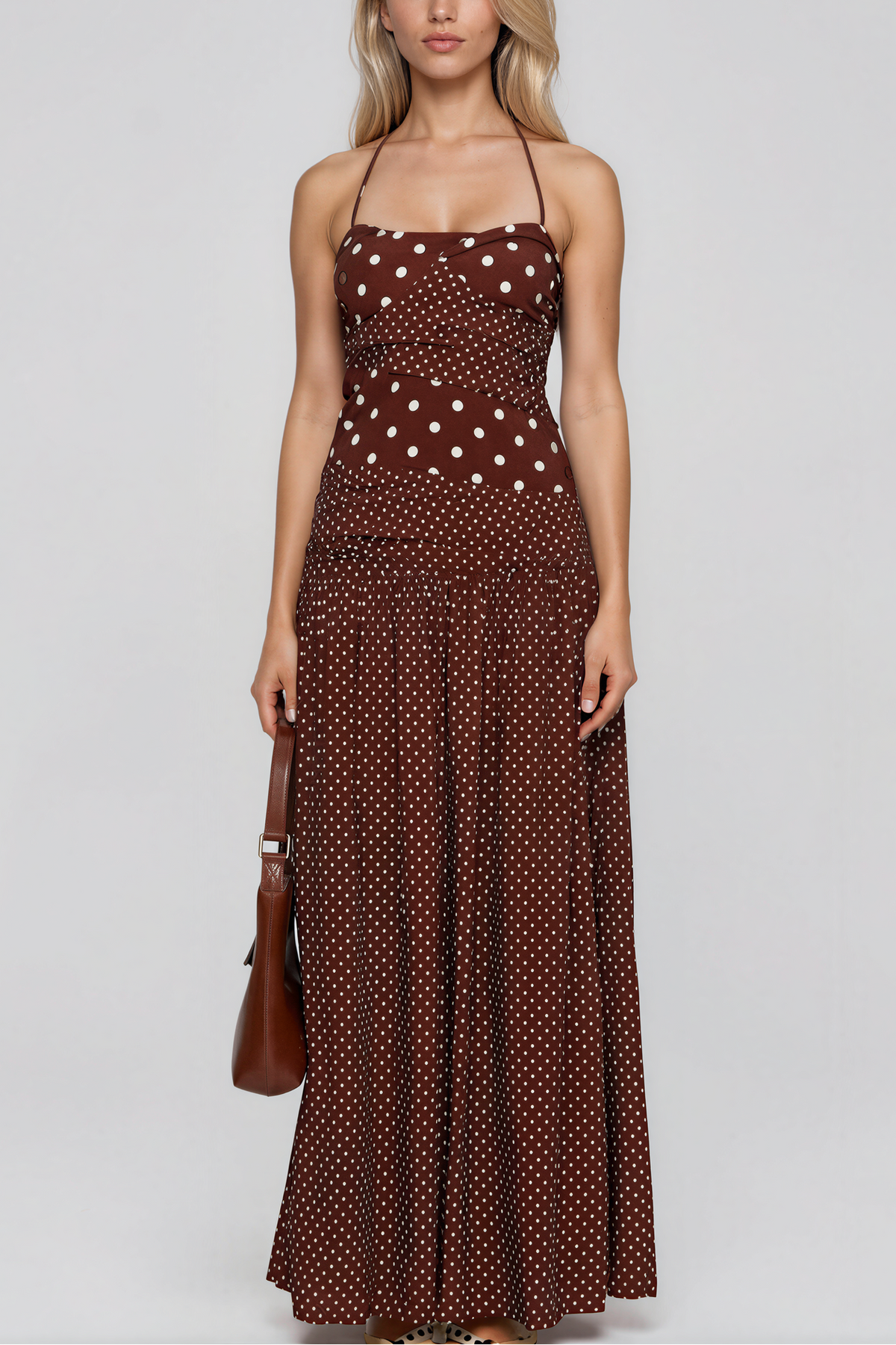 Dara Polka-Dot Halter Maxi Dress