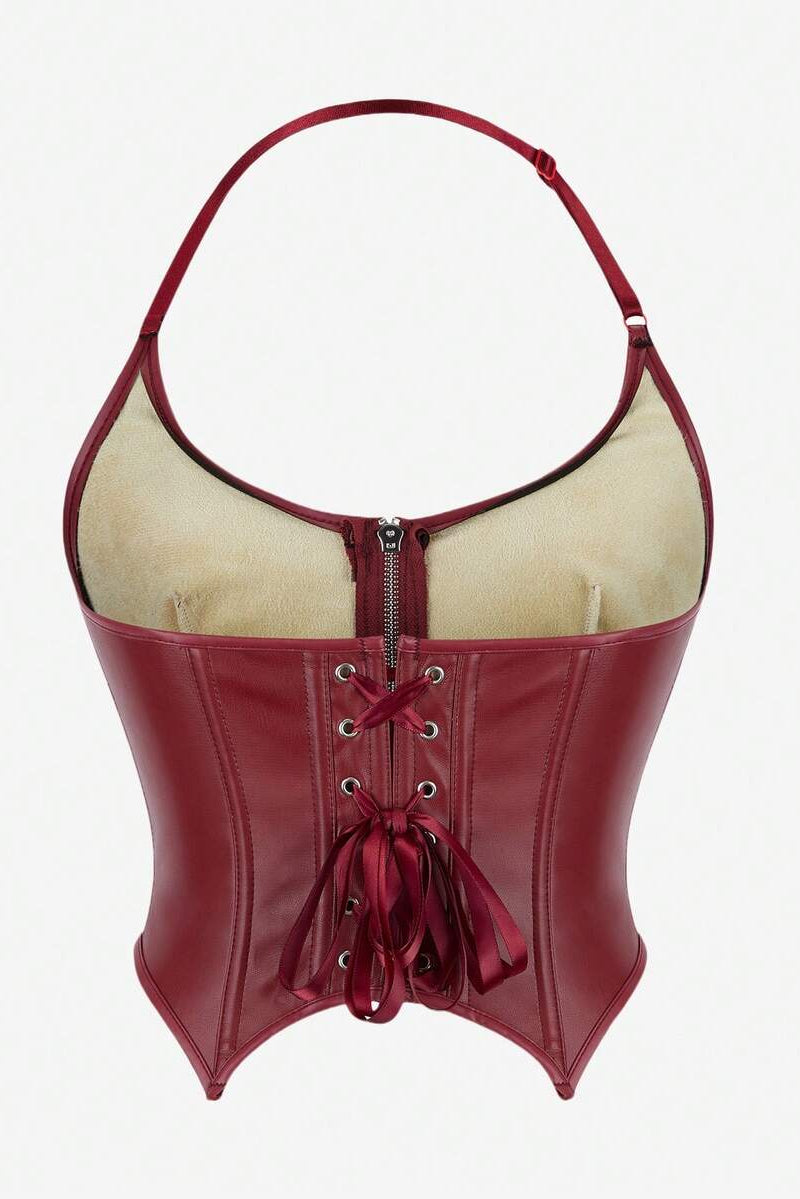 Knit Zip-Front Leather Bustier Top