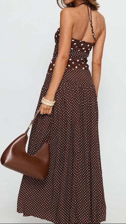 Dara Polka-Dot Halter Maxi Dress