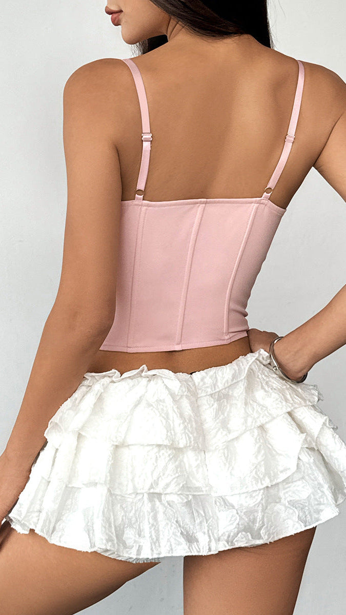 Gigi Lace-Trim Bow Corset Top