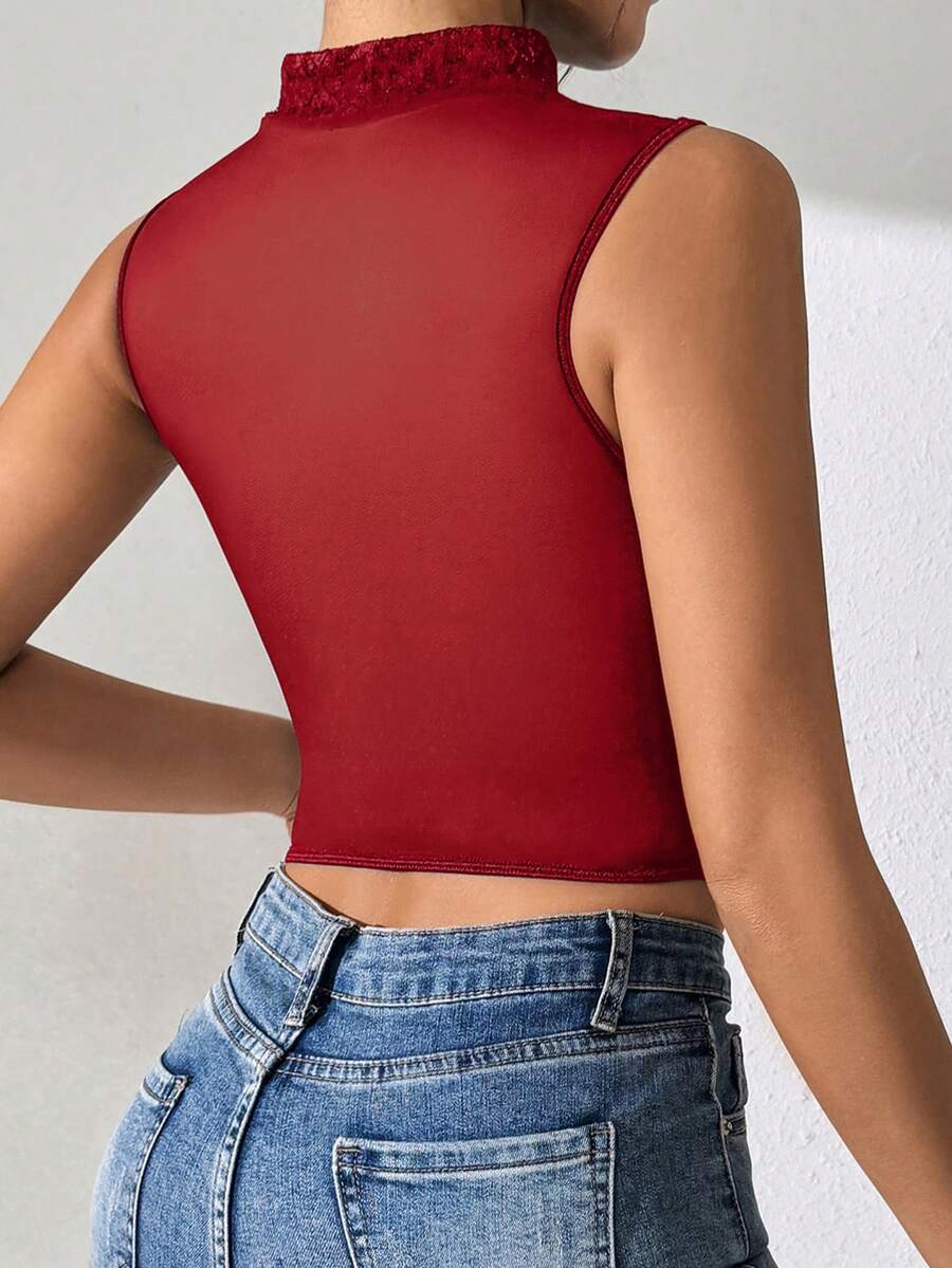 Fringe Solid Lace Jacquard Corset Tops