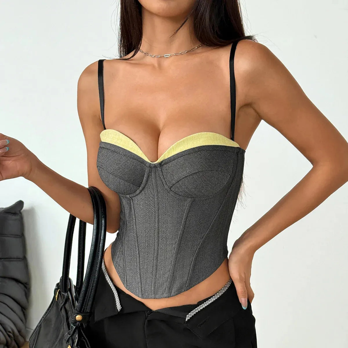 Eris Contrast-Trim Sweetheart Corset Top