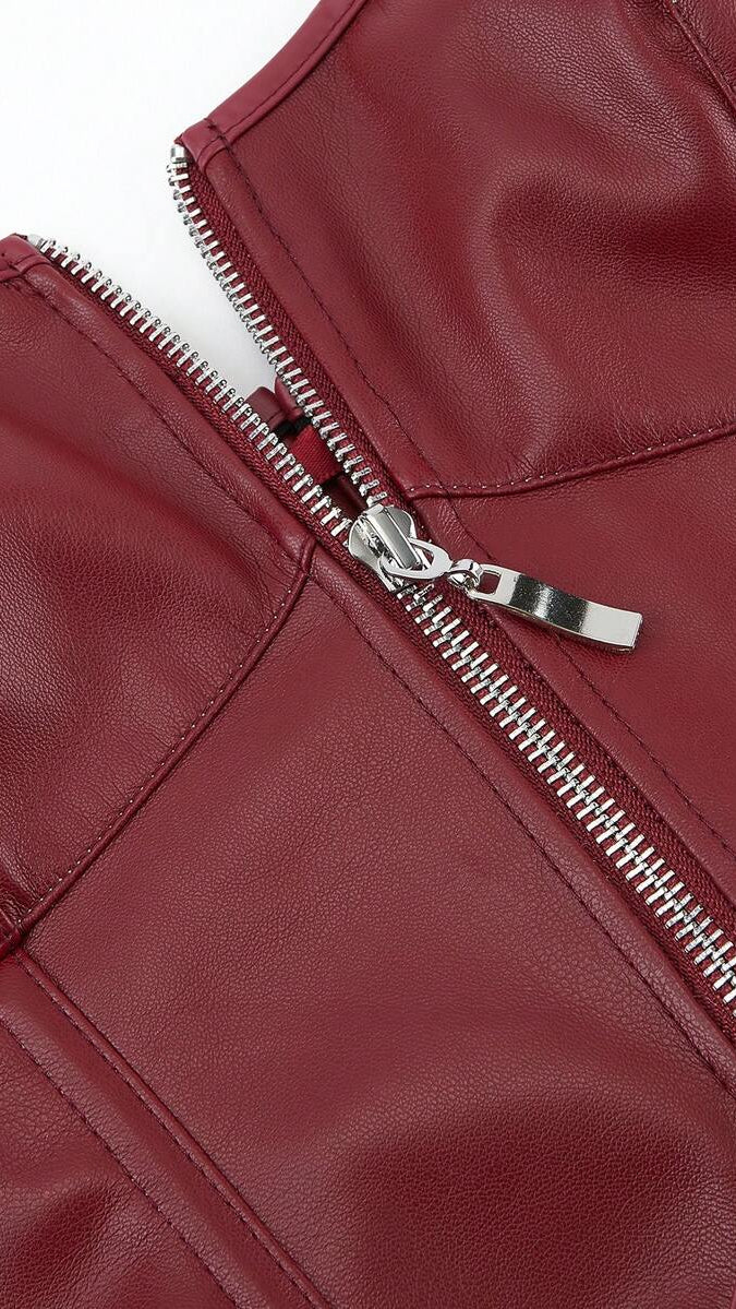 Kira Zip-Front Leather Bustier Top