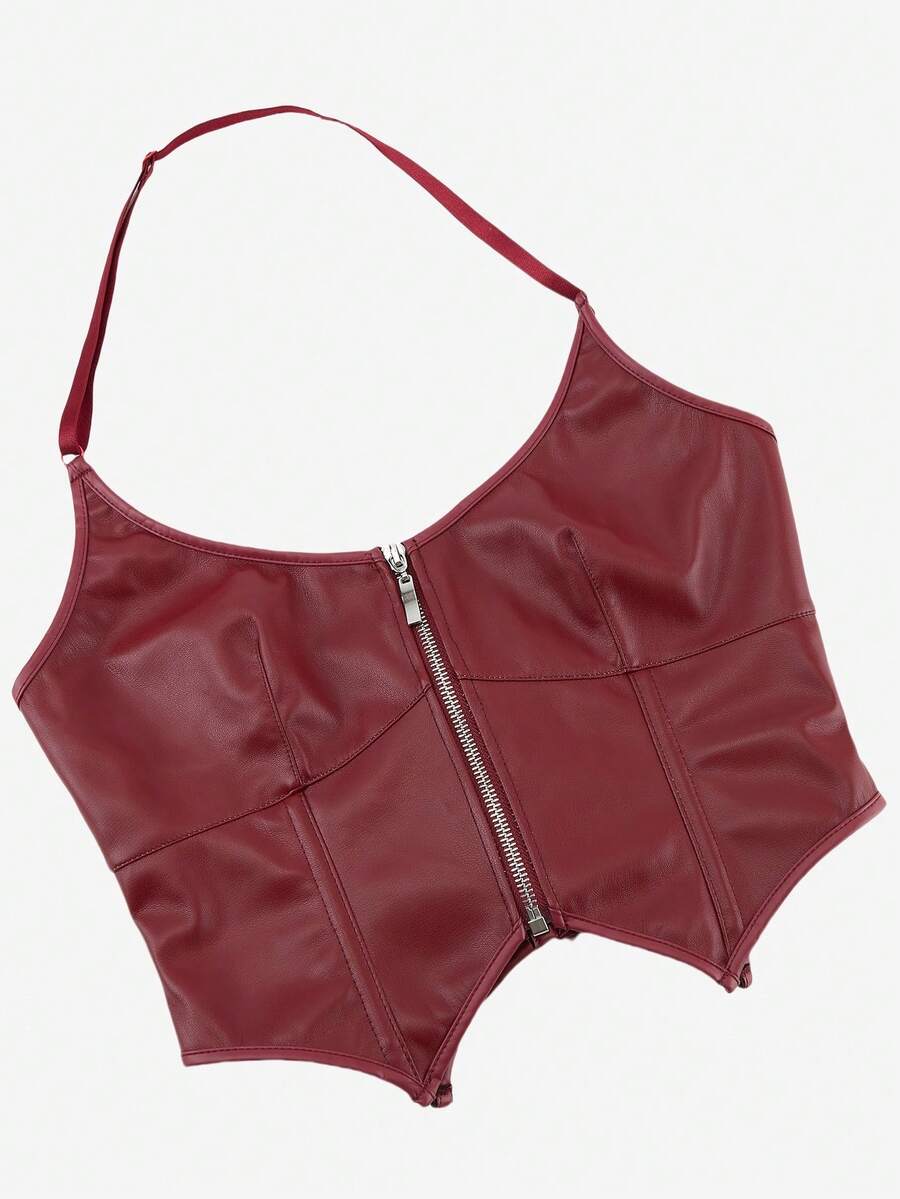 Knit Solid Leather Tops