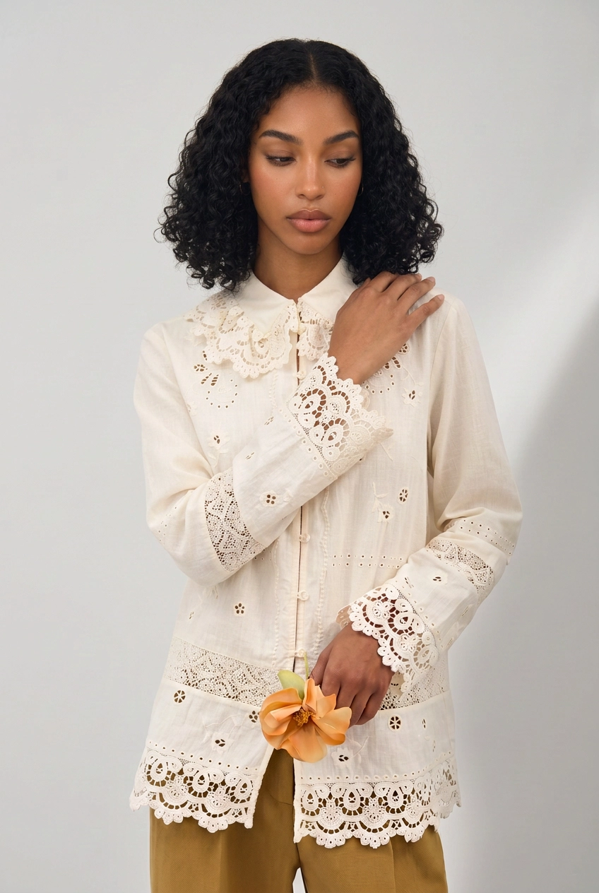 Serin Solid Floral Lace Tops