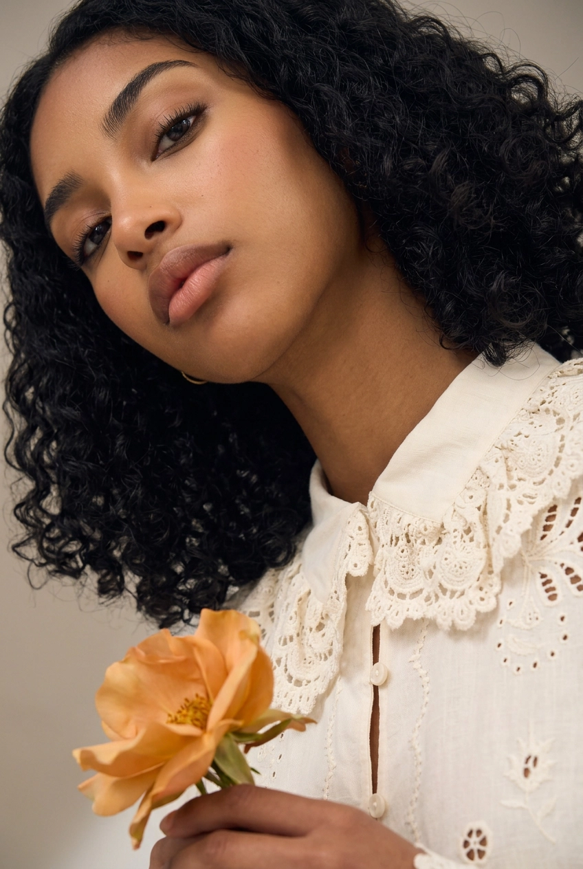 Serin Solid Floral Lace Tops