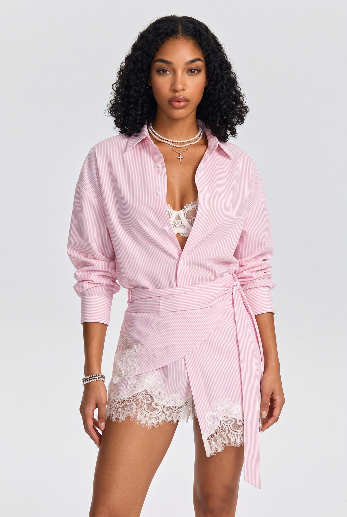 Brielle Lace Solid Striped Mini Skirts & Co-ords
