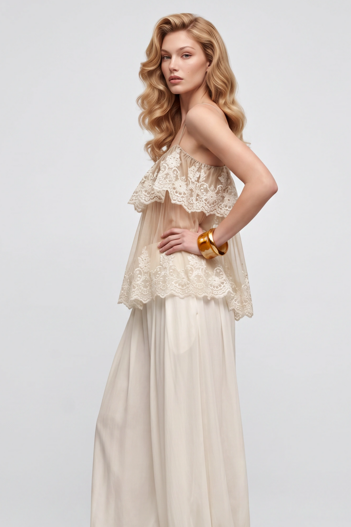 Ciel Solid Floral Lace Tops