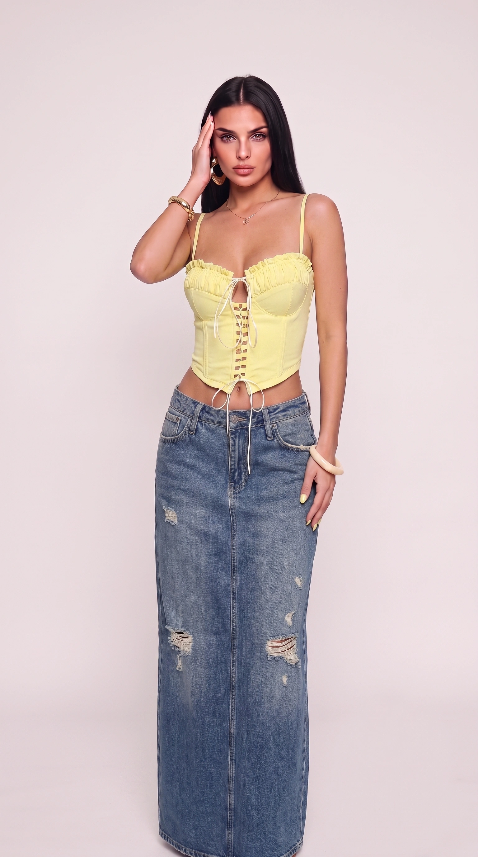 Whisper Ruched Lace-Up Corset Top