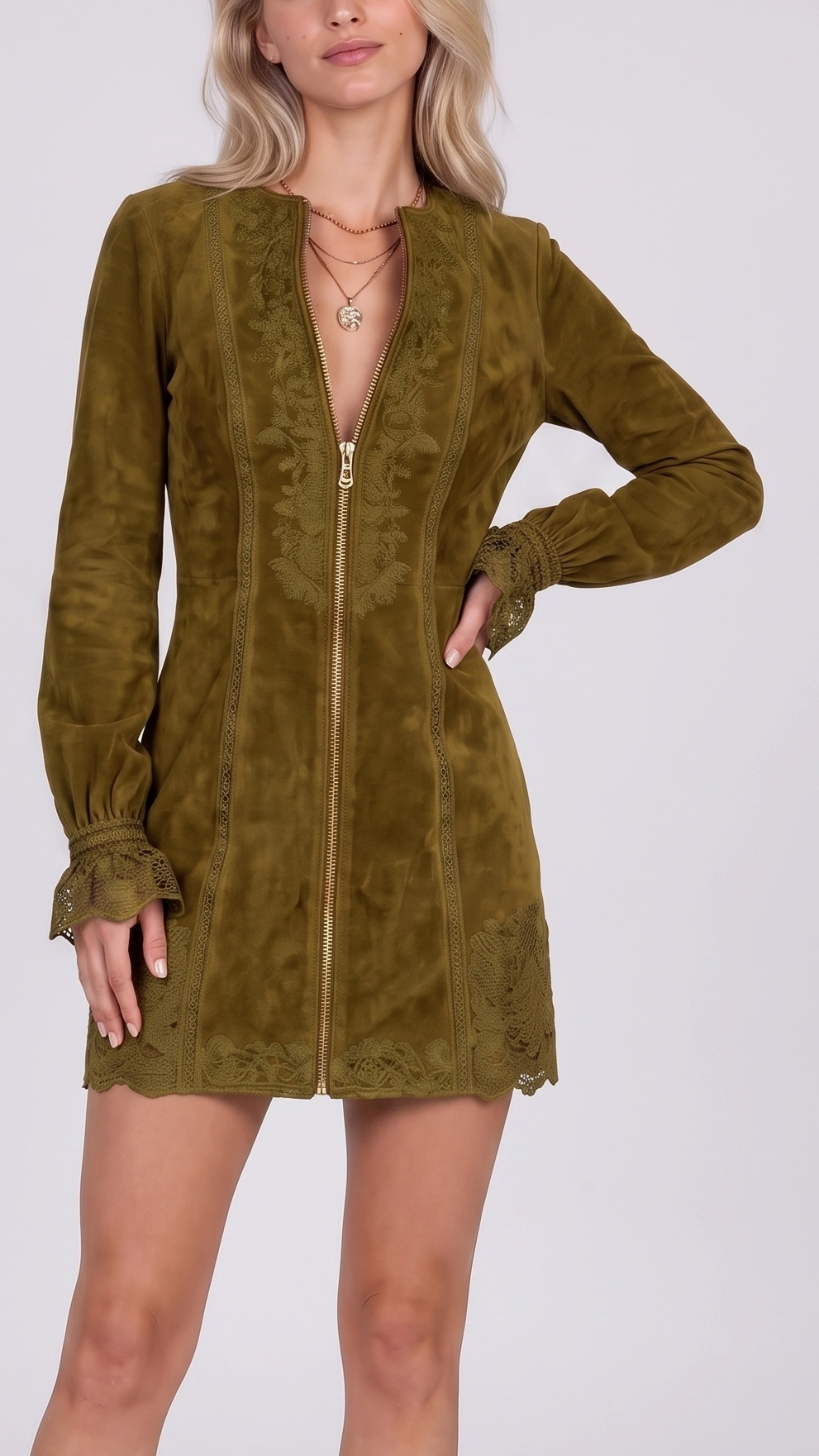Lirael Embroidered Zip-Front Denim Mini Dress