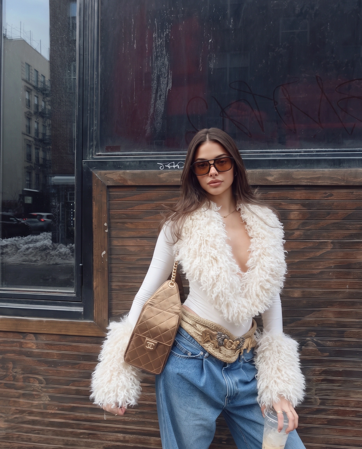 Intime Faux Fur Long Sleeve Top