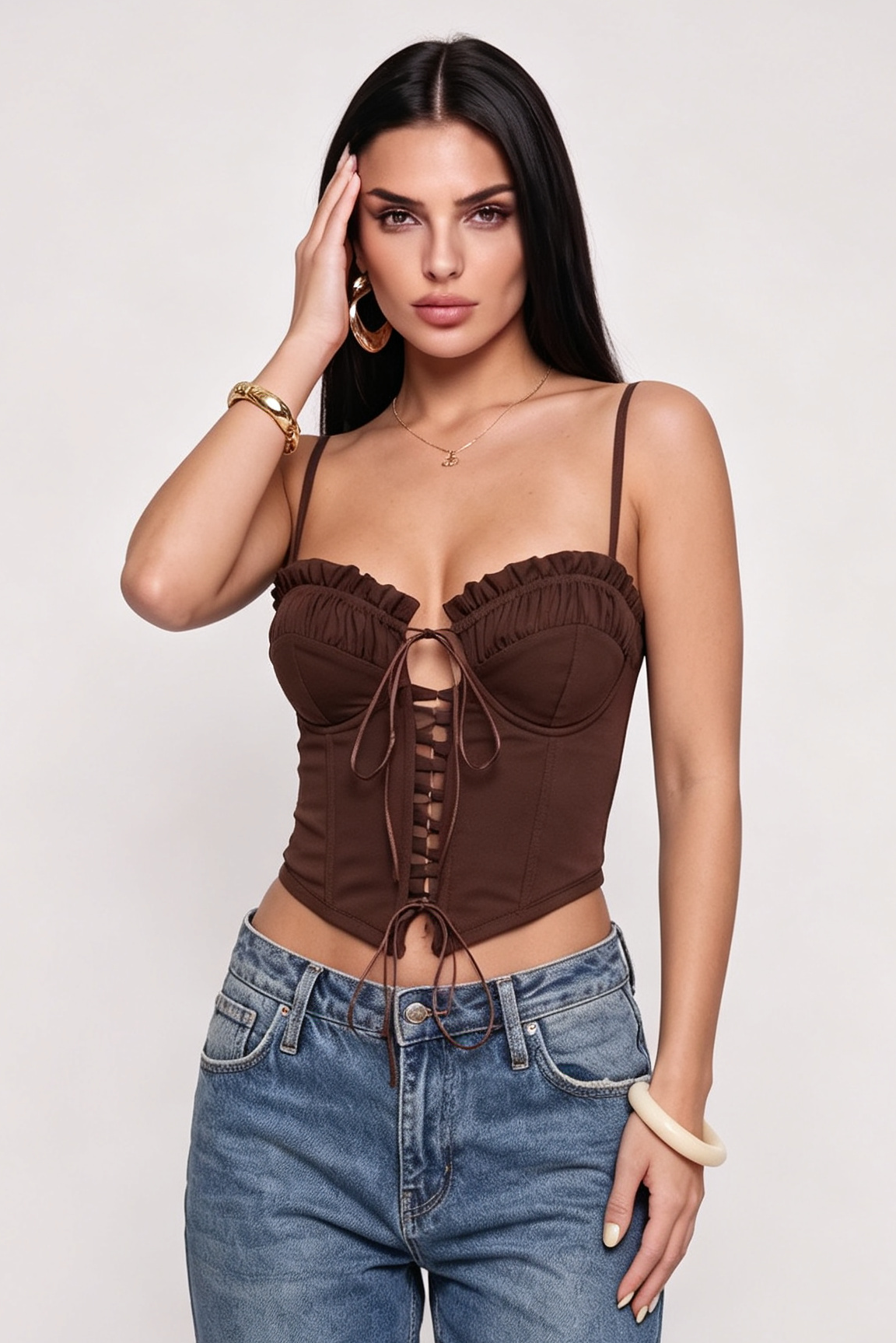 Whisper Ruched Lace-Up Corset Top