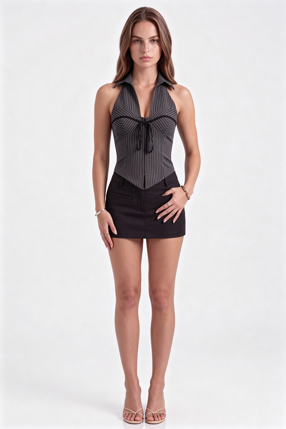 Celine Pinstripe Halter Corset Top